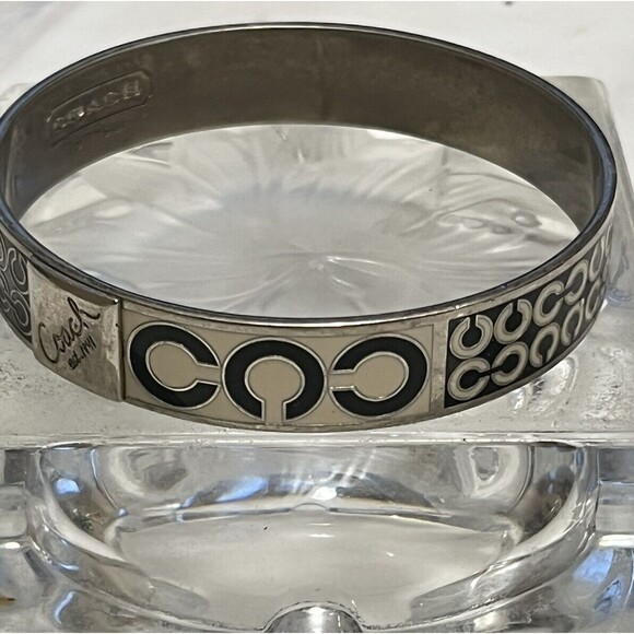Coach Bangle Bracelet Signature Logo C Black White Enamel Stackable Y2K Designer - Picture 3 of 5